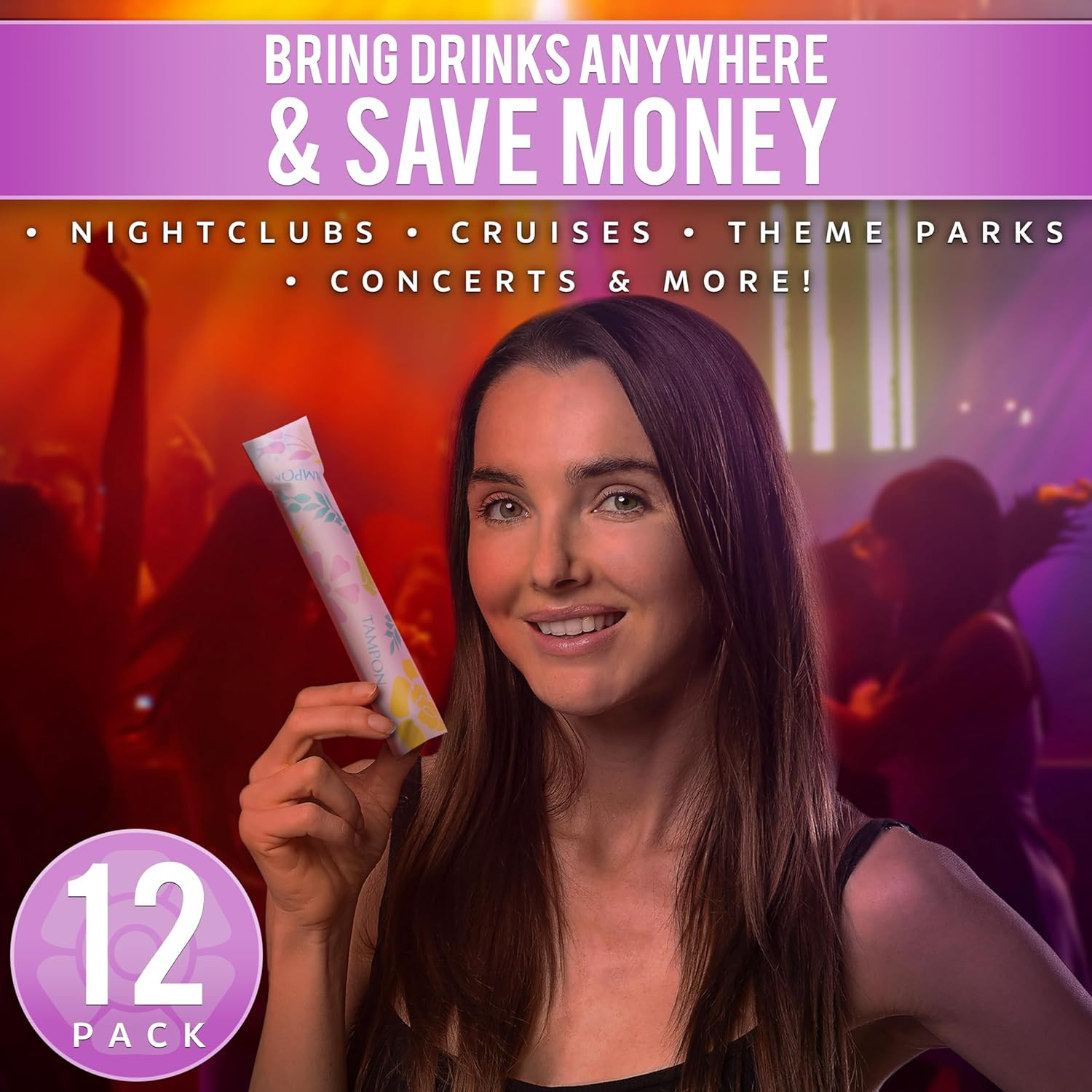 Gopong Tampon Flasks 12 Pack (18 Oz Total) - Hidden Alcohol Travel Flasks for Wo