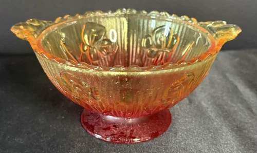 Vintage Jeanette Glass Amberina Iris and Herringbone 6" Candy Serving Bowl