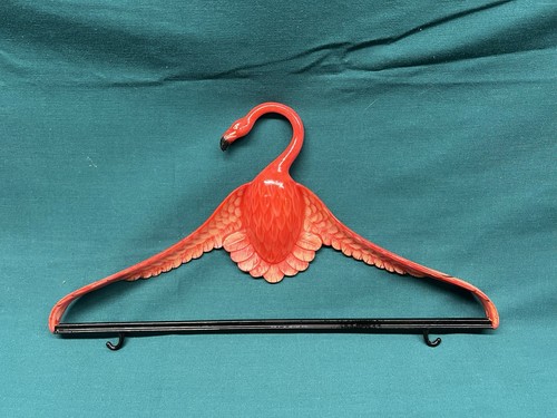 Vintage Lacquerware Handpainted Flamingo Clothes Hanger; Mint (3M)