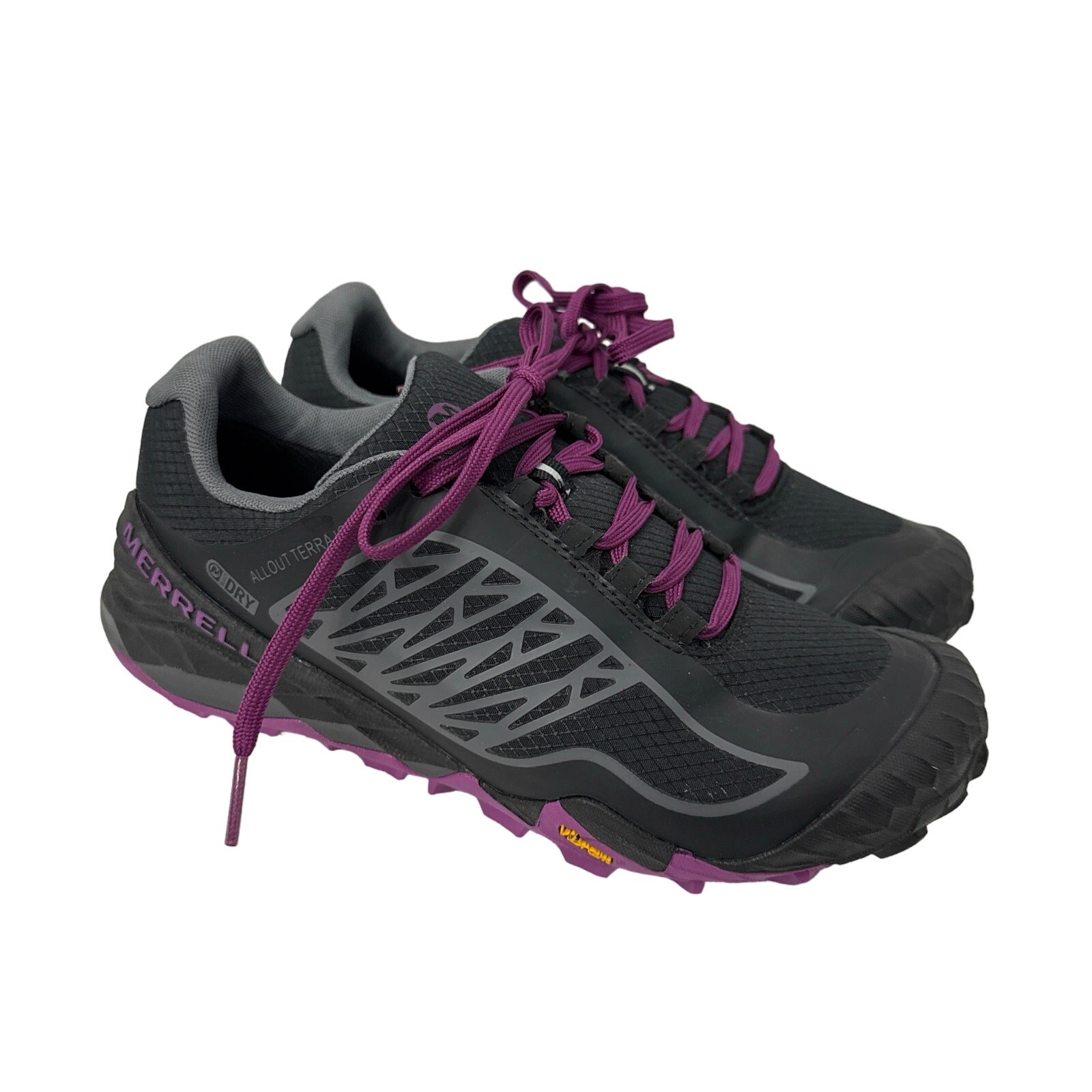 Merrell All Out Terra Scarpe da Ghiaccio Donna 6 Vibram Borchie Nero Viola Escursionismo
