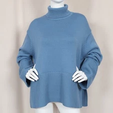 TOTEME Ribbed Wool And Organic Cotton Blend Turtleneck Sweater In Blue