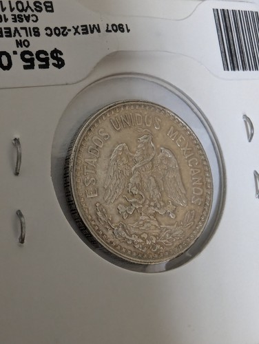 20 centavos coin 1907 Mexico Silver (.800) Straight "7" variety xf/au - Picture 4 of 4
