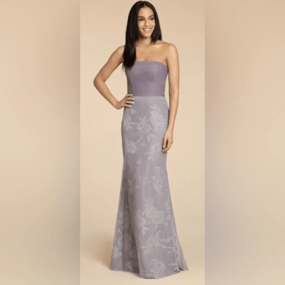 Hayley Paige Tulle Mauve Purple Strapless Bridesmaid Prom Dress