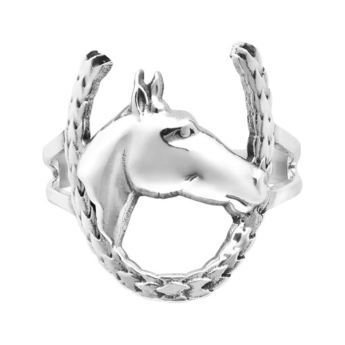 Lucky Horse Profile w/ Horseshoe Sterling Silver Ring-7 - Picture 1 of 5