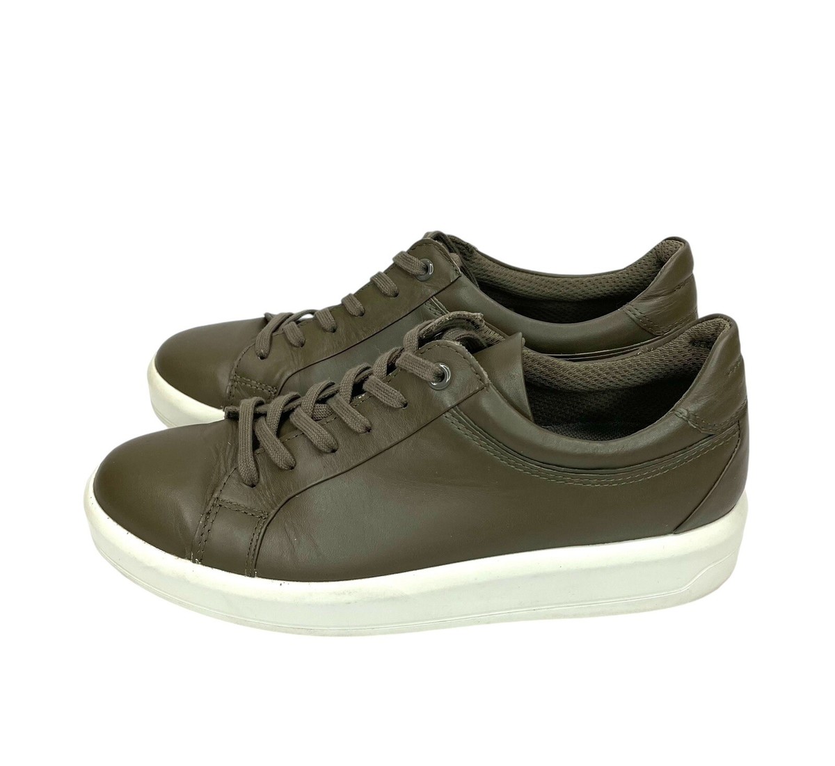 ECCO Soft II Sneakers Leather Tarmac Olive Green SZ 39 EU