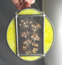 Vintage Yellow Stained Glass Dried Flower Suncatcher