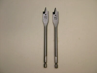 DIAMONDJACK Pack of 2 Flat wood bit spade drill 15mm triple cut centre point 2 wing cutters