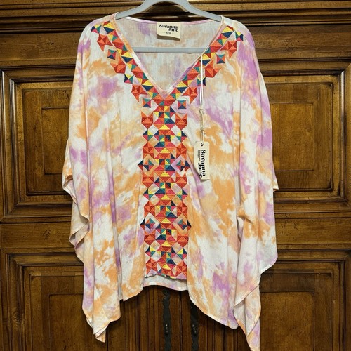 Savanna Jane Shirt Blouse 1X/2X PLUS Embroidered Kimono Tie-Dye Boho NWT GIFT
