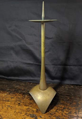 Vintage Tall Brass Candle Holder Atomic Mid Century Modern MCM 1960 Modernist - Picture 5 of 11