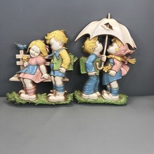 Pair of Vintage 1970s Homco Children Nursery Wall Hanging Plaque Home Decor