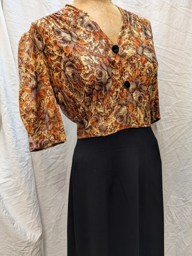 Vintage 1950's Brown Orange Tan Jersey & Black Rayon Dress Size Medium - Picture 8 of 9