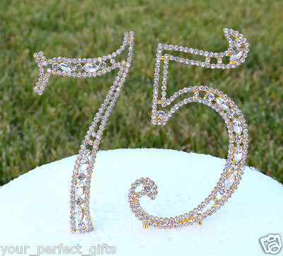 5'' Rhinestone Gold Number Seventy Five Bling Cake Topper 75 Birthday Party CT751