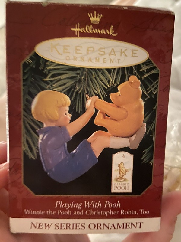 1999 Hallmark Ornament Christoper Robin Playing with WINNIE the POOH