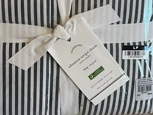 NEW Pottery Barn Wheaton Stripe Sham for King Pillow | 20x36" Navy Blue Stripes - Picture 2 of 5