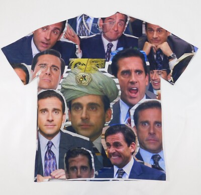 SUBLIWORKS The Office Michael Scott Big Heads All Over Print TV T Shirt Mens L
