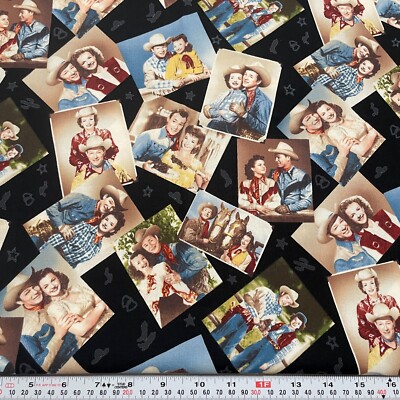 Roy Rogers Happy Trails for Robert Kaufman Black Cotton Fabric HALF YARD Remnant
