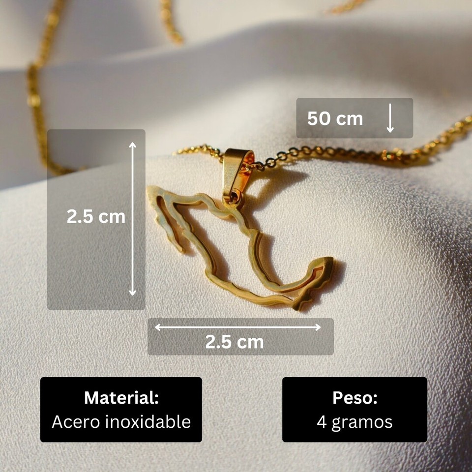 Mexico Map Pendant Necklace Unisex Stainless Steel Jewelry Gold