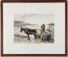 Gerahmt Mitte Des 20. Jahrhunderts Aquarell - Der Strohwagen