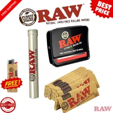 RAW Rolling Papers 1 1/4 Size 6-Pack  79mm Auto Roller + Tube + BIC Lighter