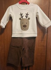 Carter's 2 Piece Reindeer Super Soft Fleece Sweater Pants Set 6-9 Months NEW