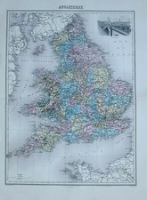 1890 HAND COLOURED MAP ENGLAND CORNWALL DEVON YORK CHESTER NORFOLK LONDON