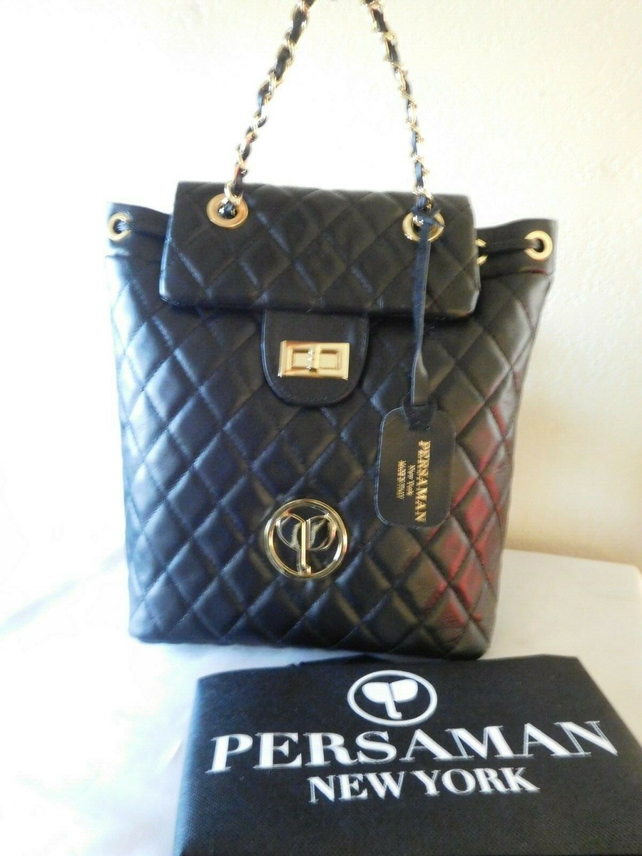 Persaman Leather Backpack New PERSAMAN New York Black Quilted Leather Backpack, Purse  main image 3