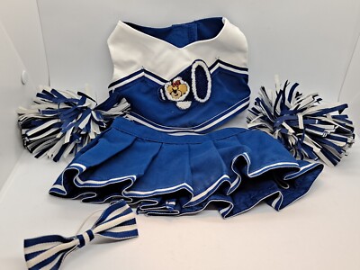Build A Bear Blue And White Cheerleader Outfit Pom-poms And Bow