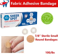 Plastic Adhesive Bandages Band-Aid Round 7/8" -Sheer Spot, Wound Closure 100/Bx