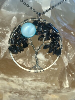Handcrafted Wire Wrapped Tree of Life Necklace with Hematite Stones