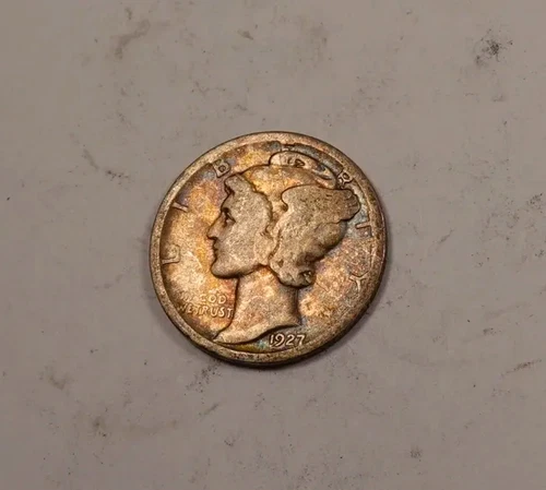 1927-D Mercury Dime * Very Good VG Toned * 90% Silver * XD157