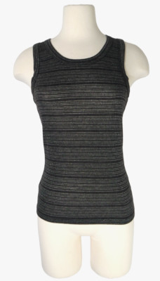 ANTHROPOLOGIE T.La CHARCOAL SILVER SLEEVELESS SHIMMER STRIPED BLYTHE TANK Sz S