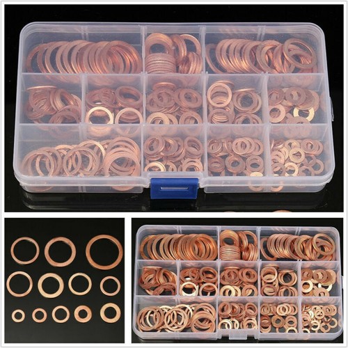 280pc Kit Assorted Solid Copper Crush Washers Seal Flat Ring Gasket Set + Box~ - Bild 2 von 11