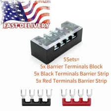5Sets Dual Row 4 Position Screws Terminals Barrier Strip Block 600V 15A US