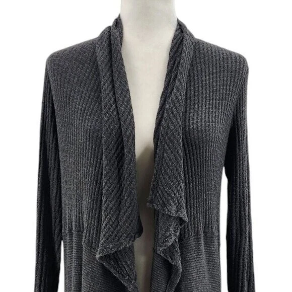 Velvet by Graham & Spencer Waffle Ribbed Knit Gray Cardigan Sweater Womens Small - Image 2 of 4