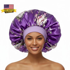 Purple XL Silk Bonnet for Women Long Hair Braids, Extra Large Satin Bonnet