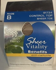 1 Pair L'Eggs Sheer Vitality Control Top Size B Nude Anti-Cellulite