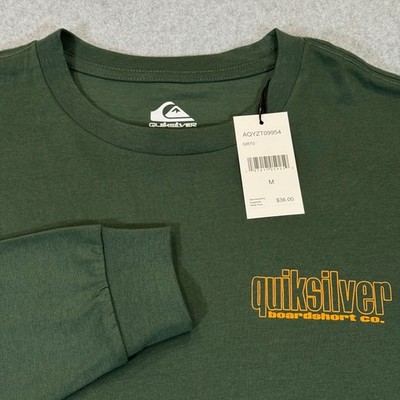 Quiksilver Boardshort Co. Long Sleeve T-Shirt Men's M Green Cotton Two Sided NWT