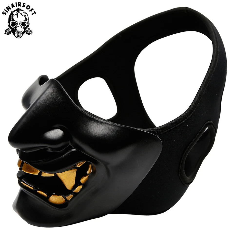Tactical Mask Half Face Airsoft Cosplay Devil Samurai Halloween Party Outdoor CS - Image 3 of 4