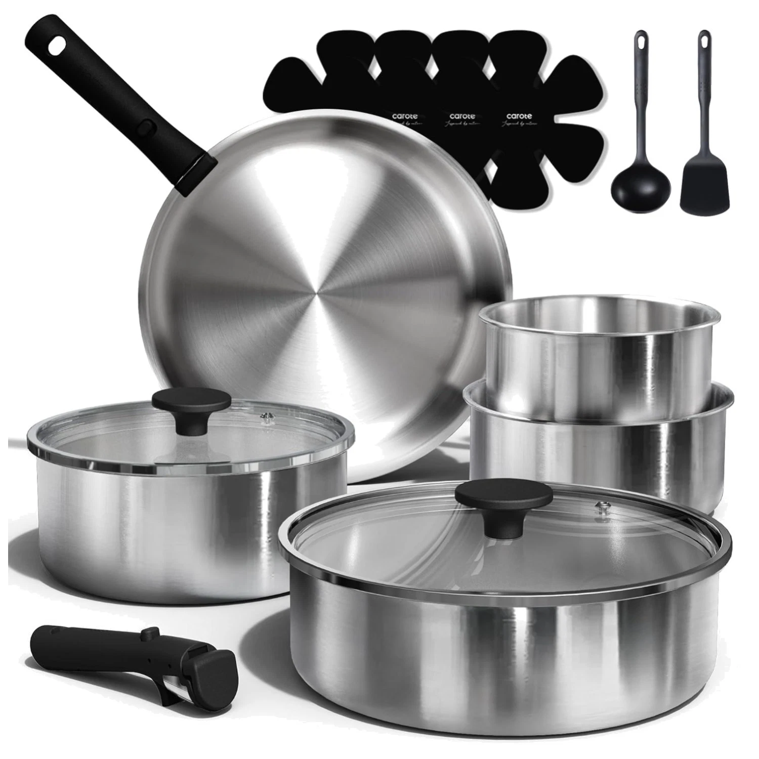 Induction Ready Pots and Pans Set, Detachable Handles