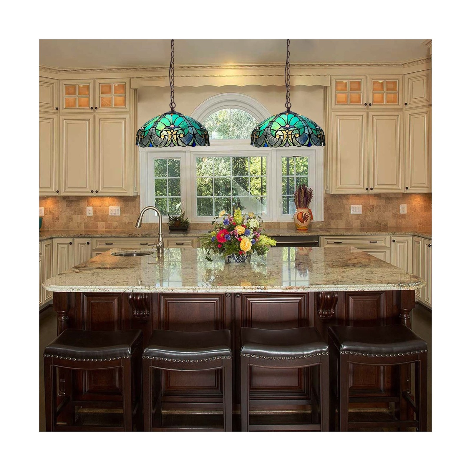 Tiffany Pendant Light fixtures Hanging Lamp Stained Glass Light Decor for Din...