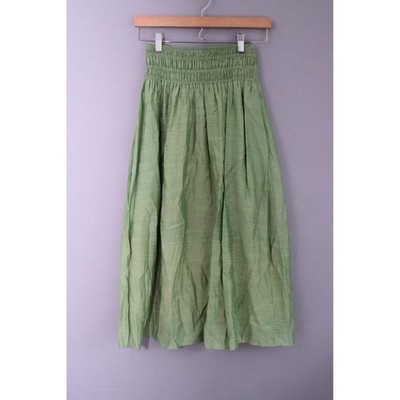 Vince Smocked Midi Skirt XS Green Rayon Blend A-Line Pistachio Summer