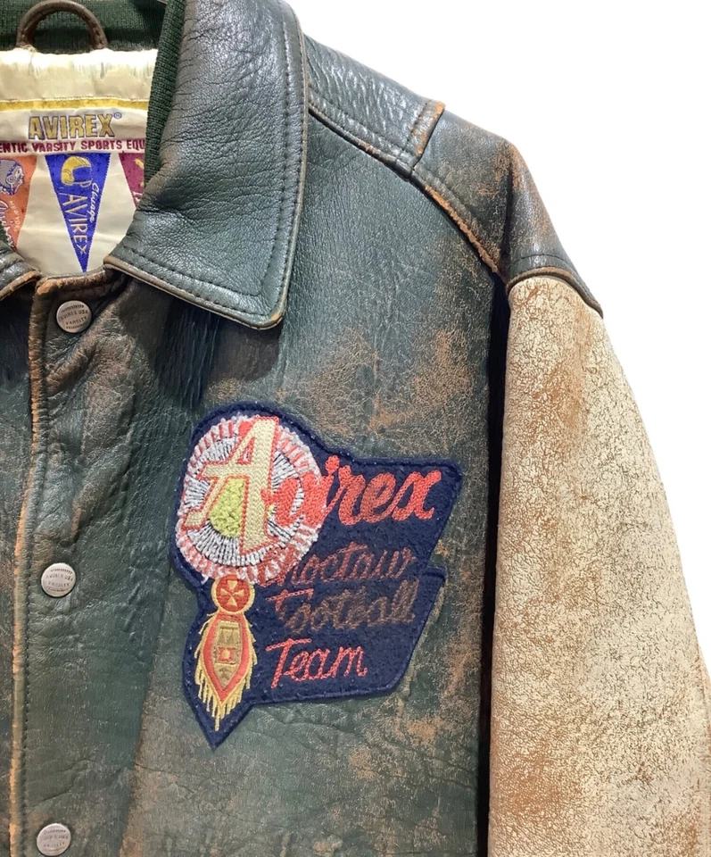 Avirex Leather Jacket Indian Chief Head Distressed Vintage Size M - Image 3 of 4