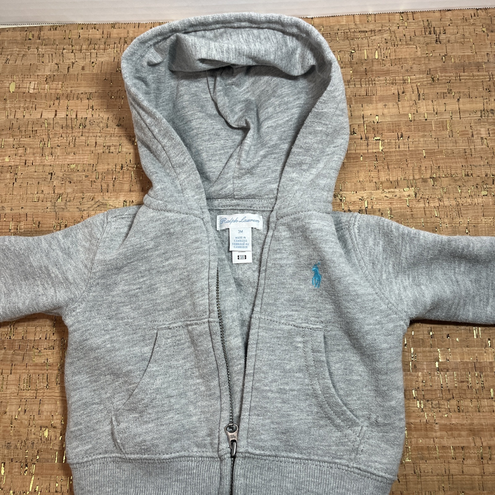 Polo Ralph Lauren Pony Logo Pile Felpa con Cappuccio Full Zip S Grigio Blu Taglia 3 Mesi