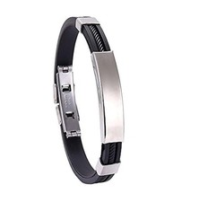 Custom Men’s Industrial Cable Bracelet – Engraved Stainless Steel ID Bar Black