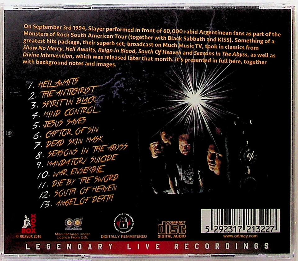SLAYER- Mind Control 1994 Live at Monsters of Rock CD (NEW 2018)  - Image 2 of 2