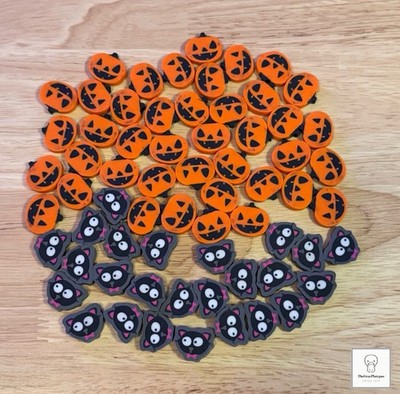 Lot of 66 Mini Halloween Jack O Lantern and Black Cat Rubber Pencil Eraser Small