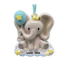 Baby Boy Elephant Personalized Christmas Ornament for Kids and Family