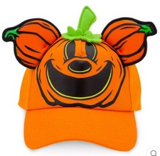 Disney Parks Hat Mickey Ears Pumpkin Patch Jack O  Lantern Baseball Cap GITD