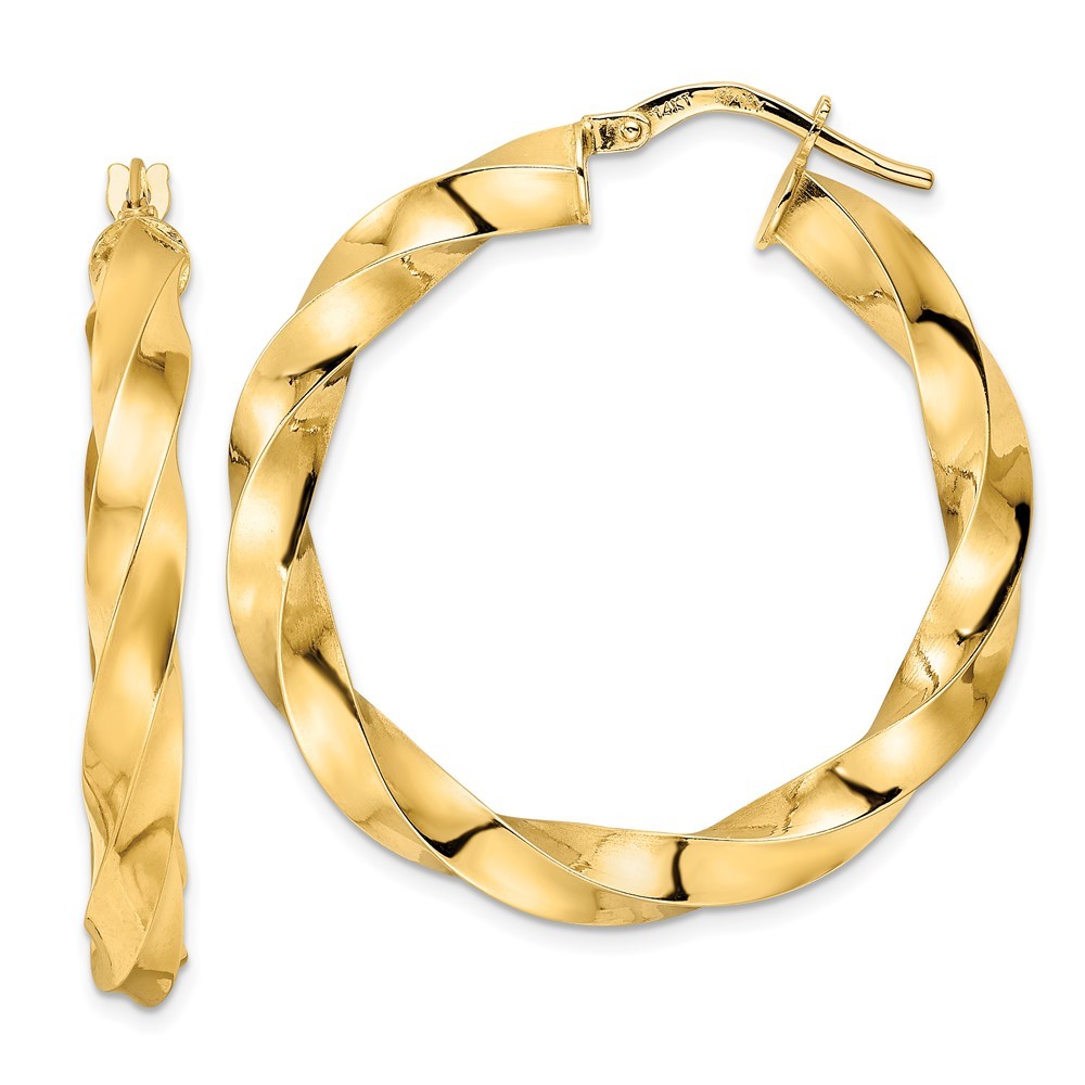 14K Yellow Gold Polished Twisted Hoop Earrings L-34.6 mm, W-32.4 mm