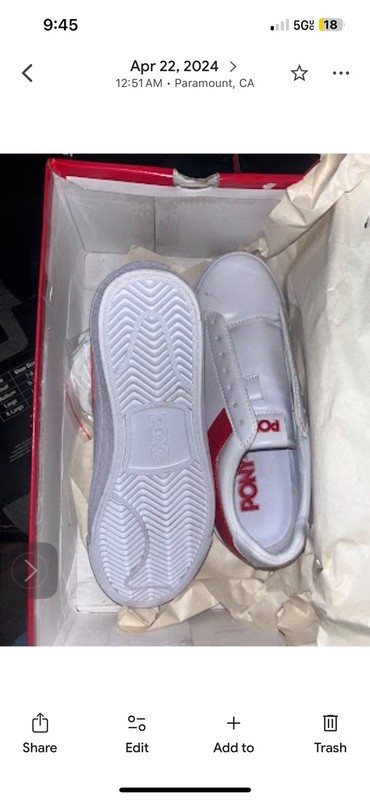 PONY White Red Leather Lace Up Sneaker Unisex Adults US 8.5 New with Box